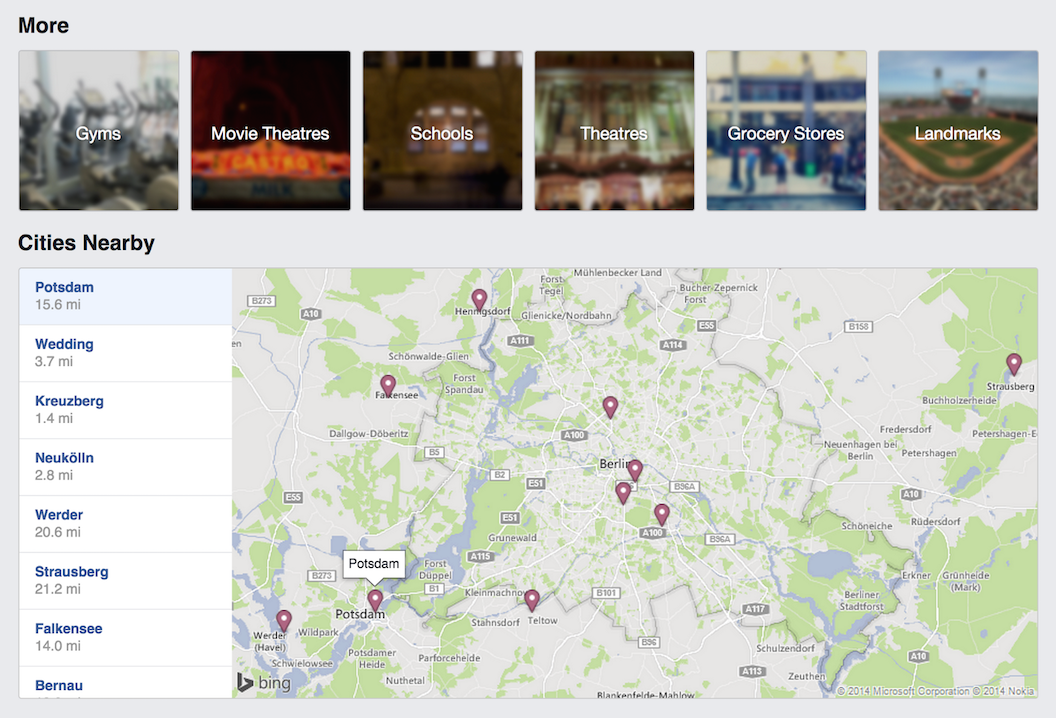 Facebook Places - More Categories & Nearby Places