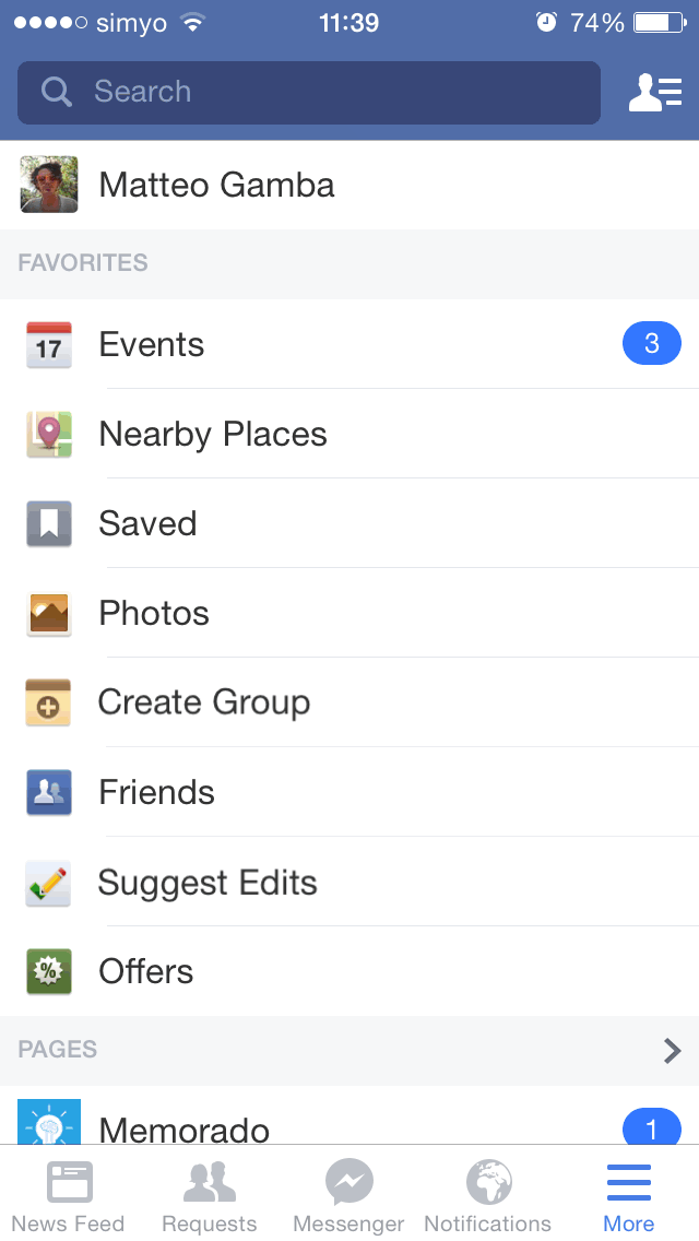 Facebook Nearby Places feature in action