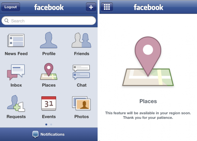Old Facebook Places iOS app